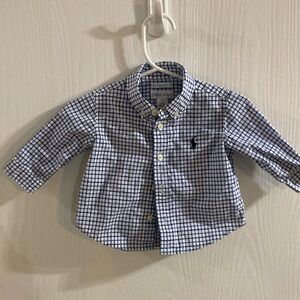 RALPH LAUREN Classic Blue Checkered Baby Shirt. 3 MOS
